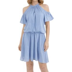 Ramy Brook Eileen Cold Shoulder Satin Mini Dress Light Blue Size S